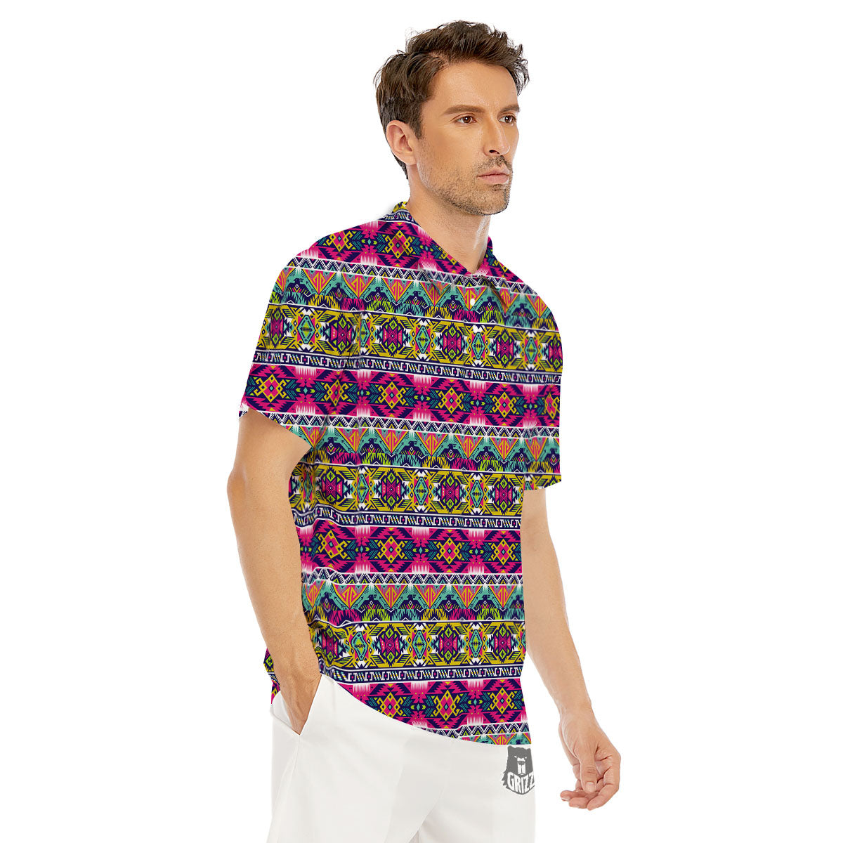 Tribal Aztec Colorful Print Pattern Men's Golf Shirts-grizzshop