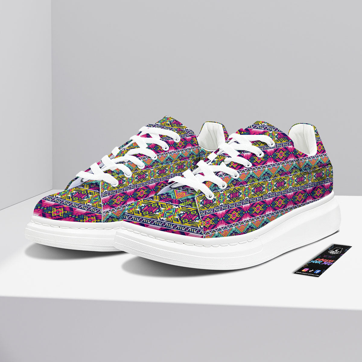 Tribal Aztec Colorful Print Pattern Platform Shoes-grizzshop