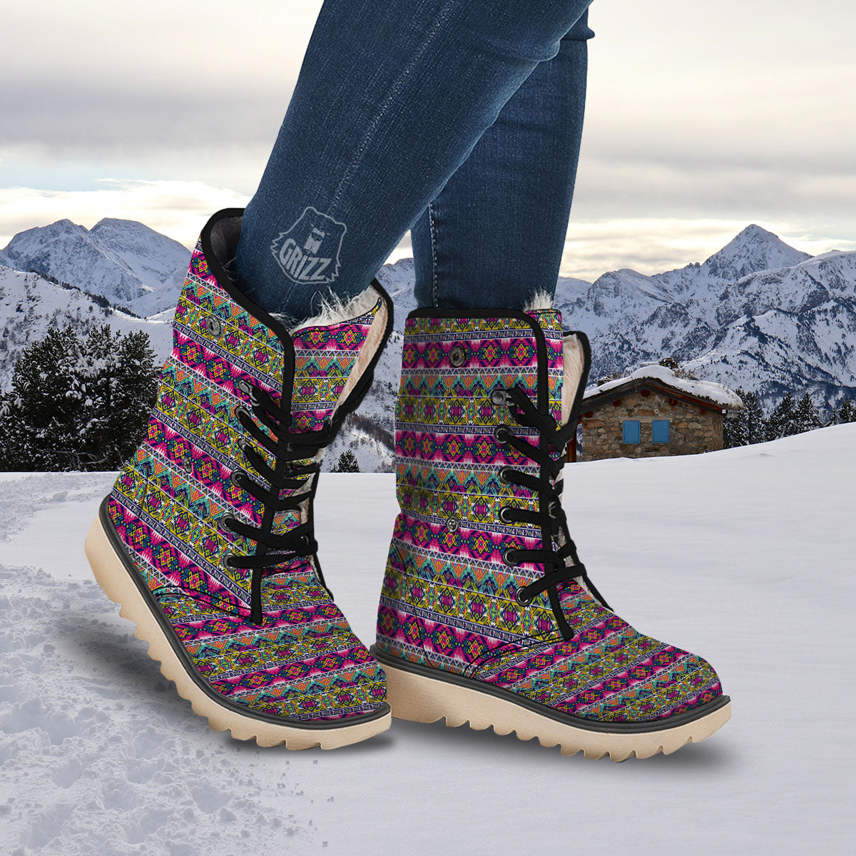 Tribal Aztec Colorful Print Pattern Snow Boots-grizzshop