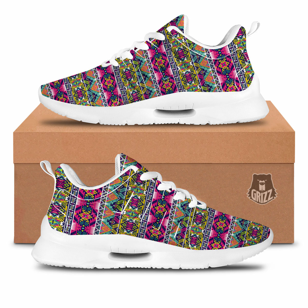 Tribal Aztec Colorful Print Pattern Tennis Shoes-grizzshop