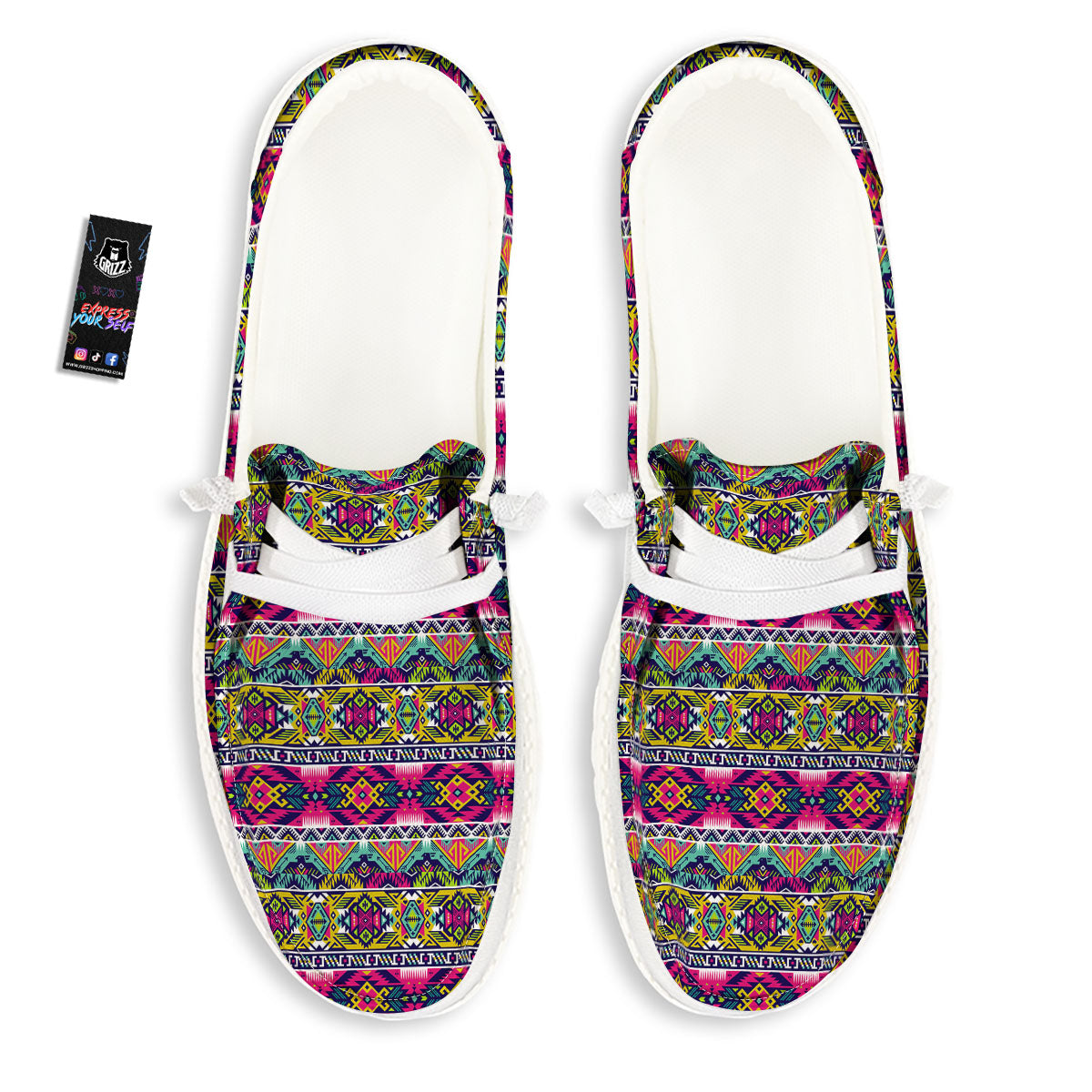 Tribal Aztec Colorful Print Pattern White Loafers-grizzshop