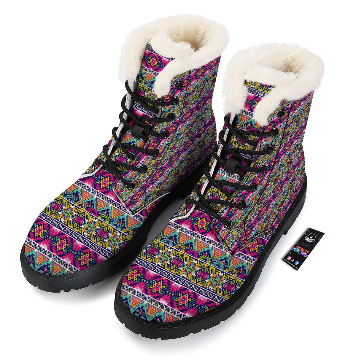 Tribal Aztec Colorful Print Pattern Winter Boots-grizzshop