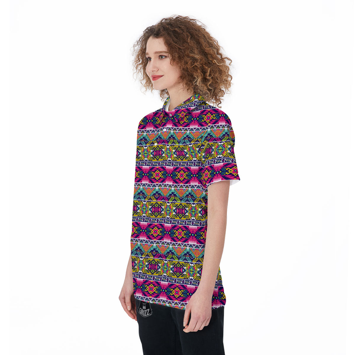 Tribal Aztec Colorful Print Pattern Women's Golf Shirts-grizzshop