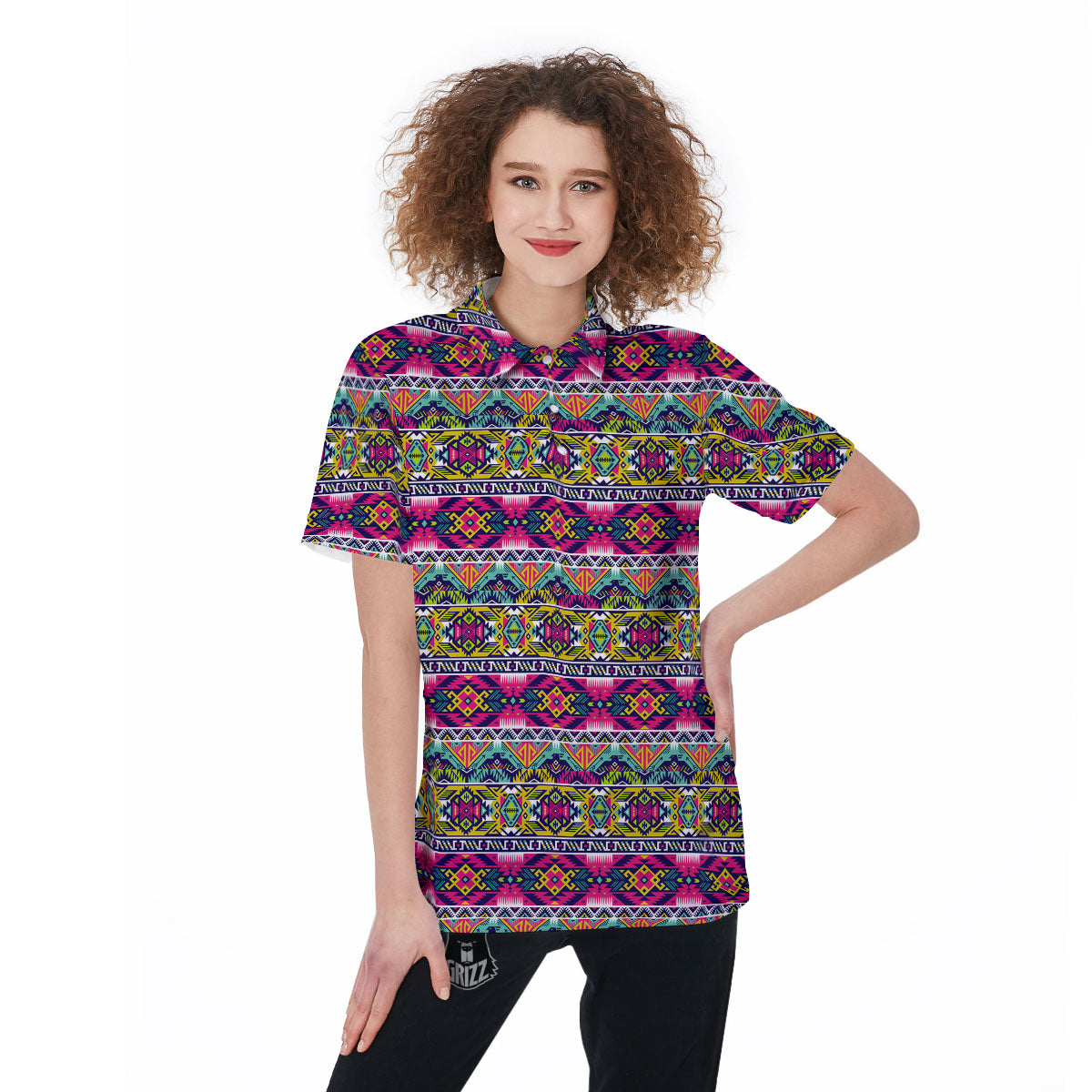 Tribal Aztec Colorful Print Pattern Women's Golf Shirts-grizzshop