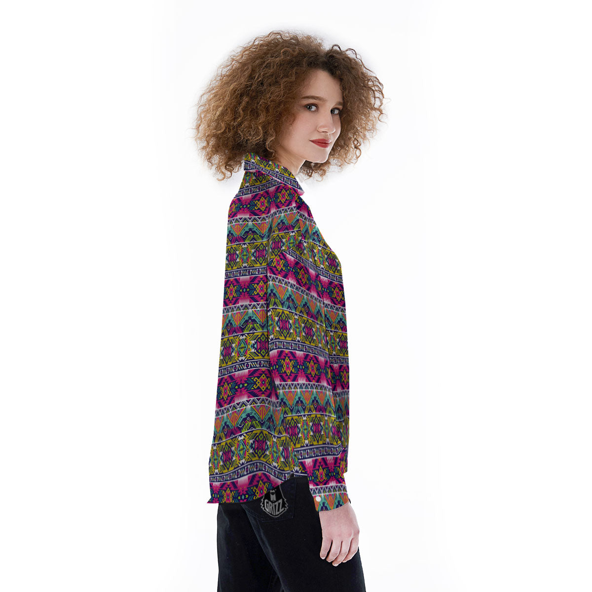 Tribal Aztec Colorful Print Pattern Women's Long Sleeve Shirts-grizzshop