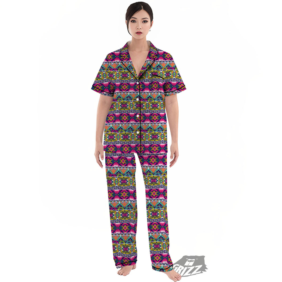 Tribal Aztec Colorful Print Pattern Women's Pajamas Set-grizzshop