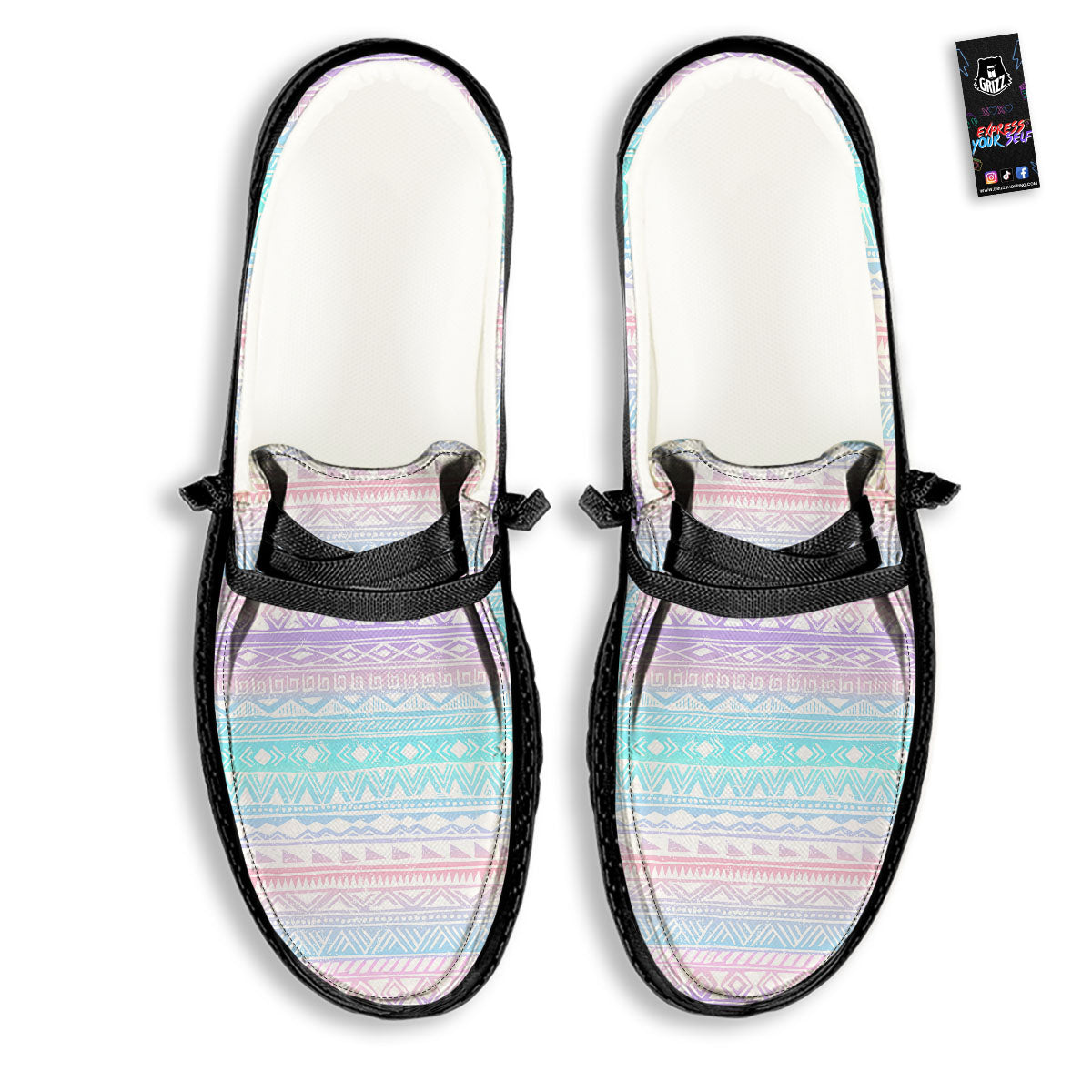 Tribal Aztec Pastel Print Pattern Black Loafers-grizzshop