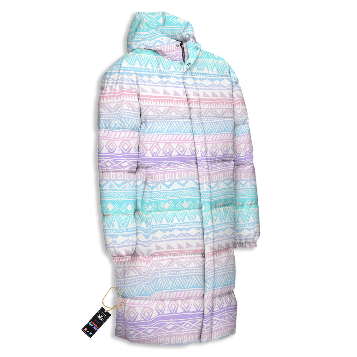 Tribal Aztec Pastel Print Pattern Long Down Jacket-grizzshop