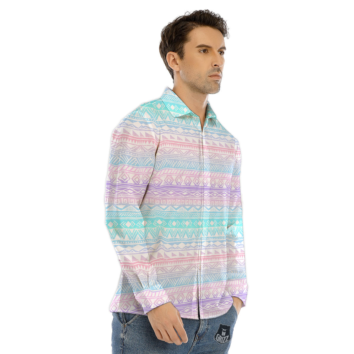 Tribal Aztec Pastel Print Pattern Men's Dress Shirts-grizzshop