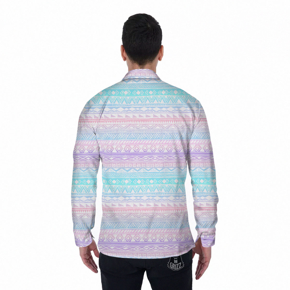 Tribal Aztec Pastel Print Pattern Men's Long Sleeve Shirts-grizzshop