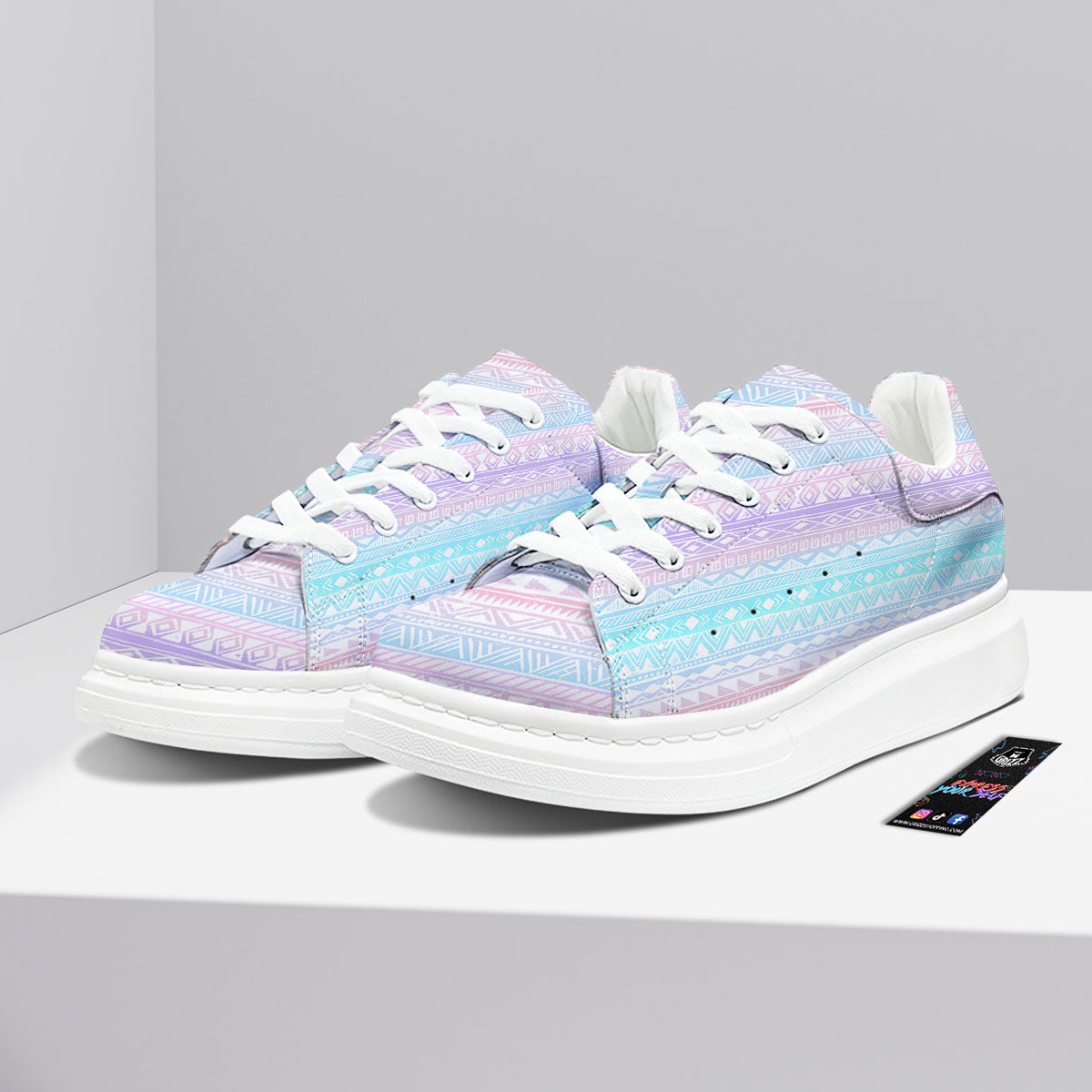Tribal Aztec Pastel Print Pattern Platform Shoes-grizzshop