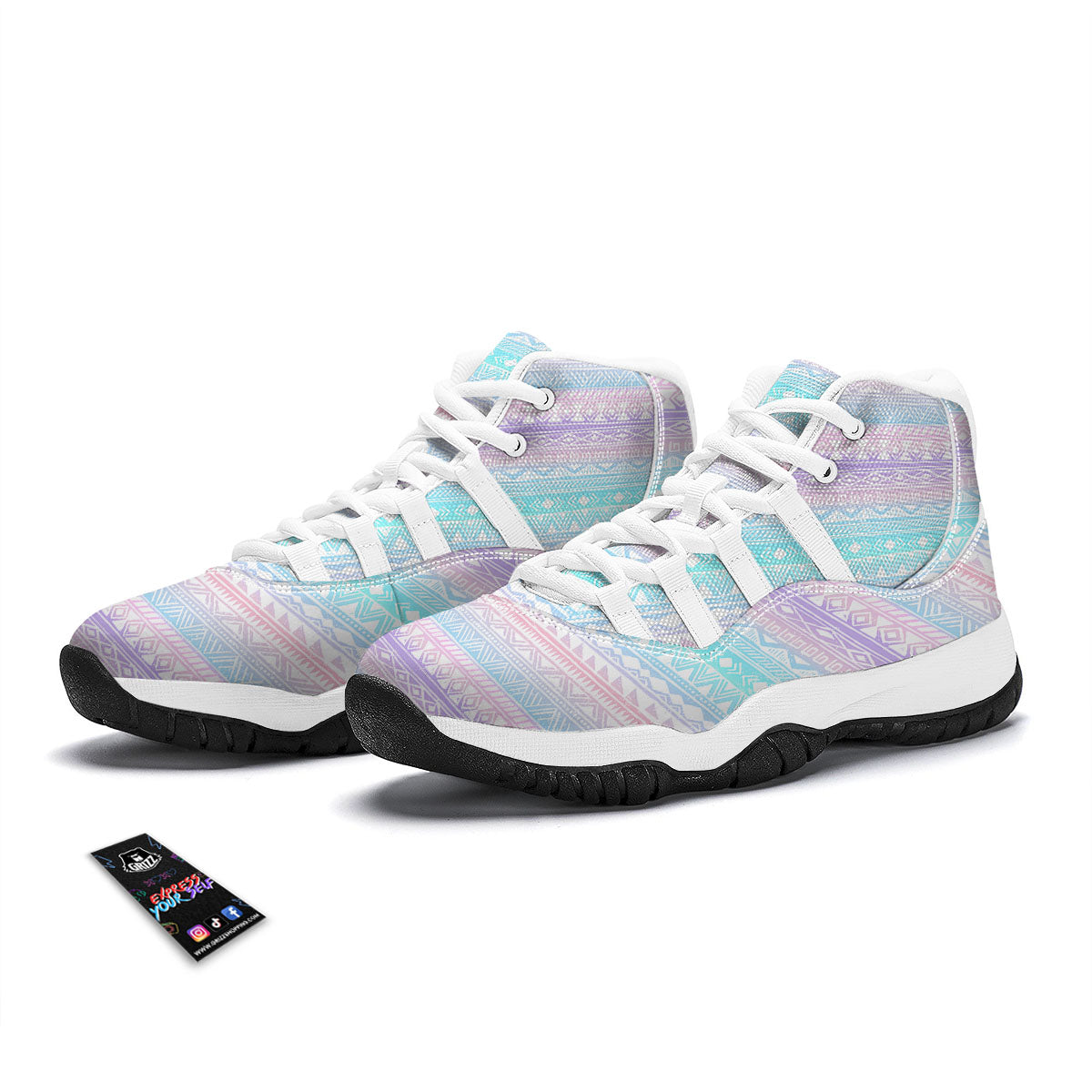 Tribal Aztec Pastel Print Pattern White Bball Shoes-grizzshop