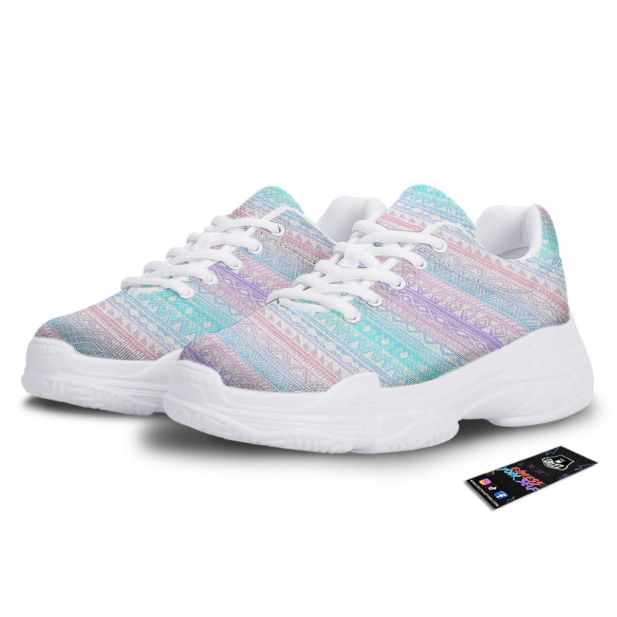 Tribal Aztec Pastel Print Pattern White Chunky Shoes-grizzshop
