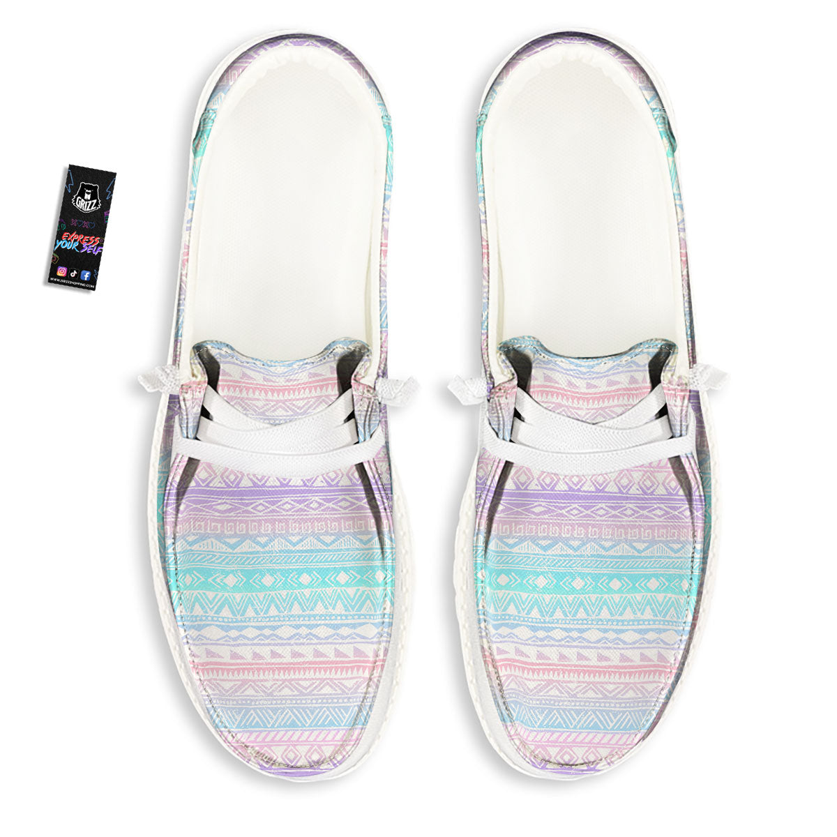 Tribal Aztec Pastel Print Pattern White Loafers-grizzshop