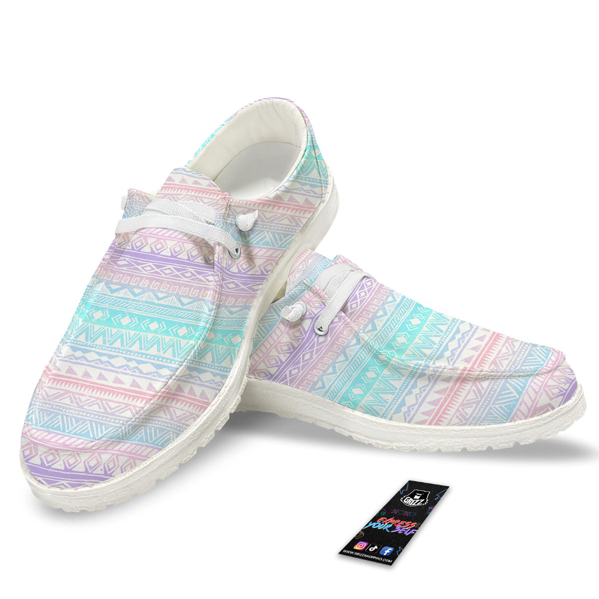 Tribal Aztec Pastel Print Pattern White Loafers-grizzshop