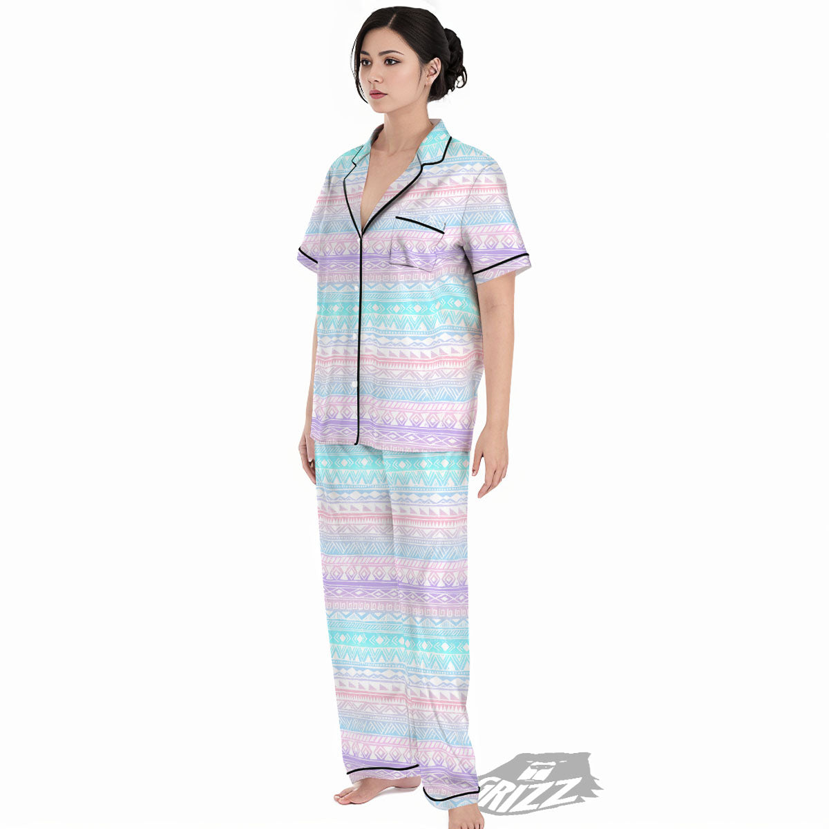 Tribal Aztec Pastel Print Pattern Women's Pajamas Set-grizzshop