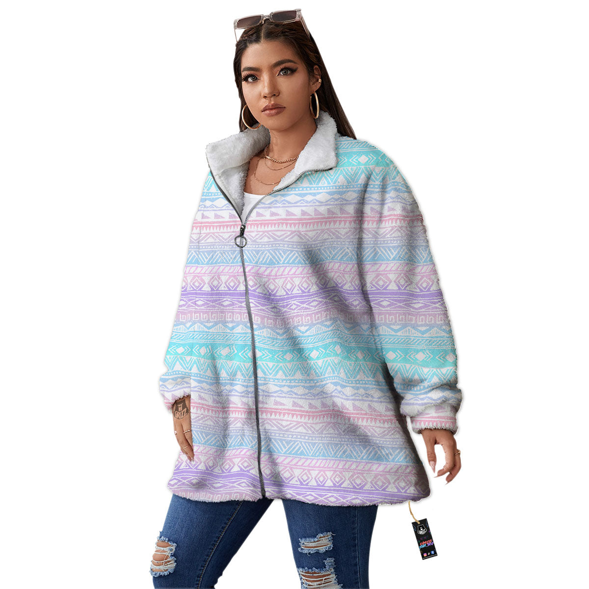 Tribal Aztec Pastel Print Pattern Women's Sherpa Jacket-grizzshop