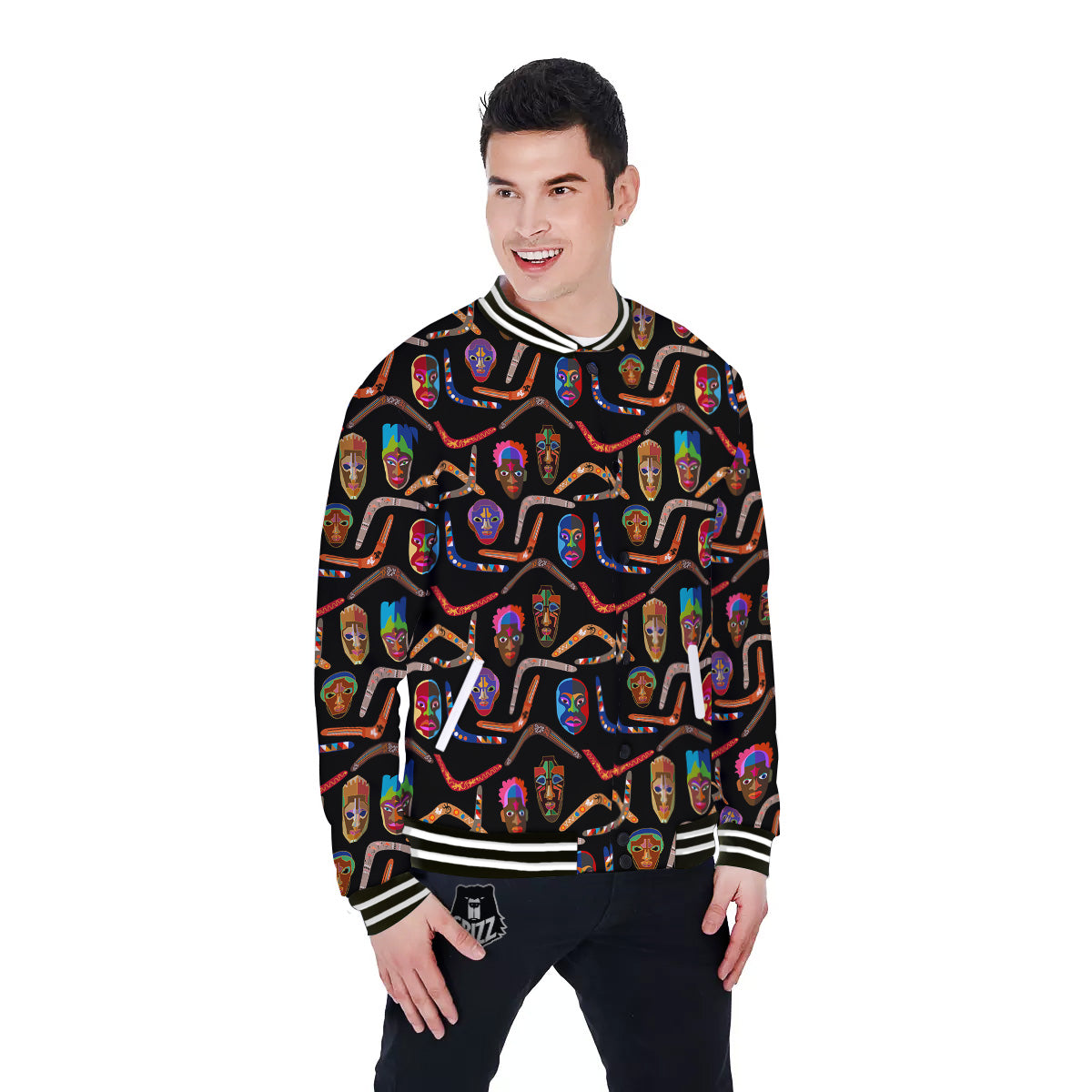 Tribal Boomerangs Print Pattern Baseball Jacket-grizzshop