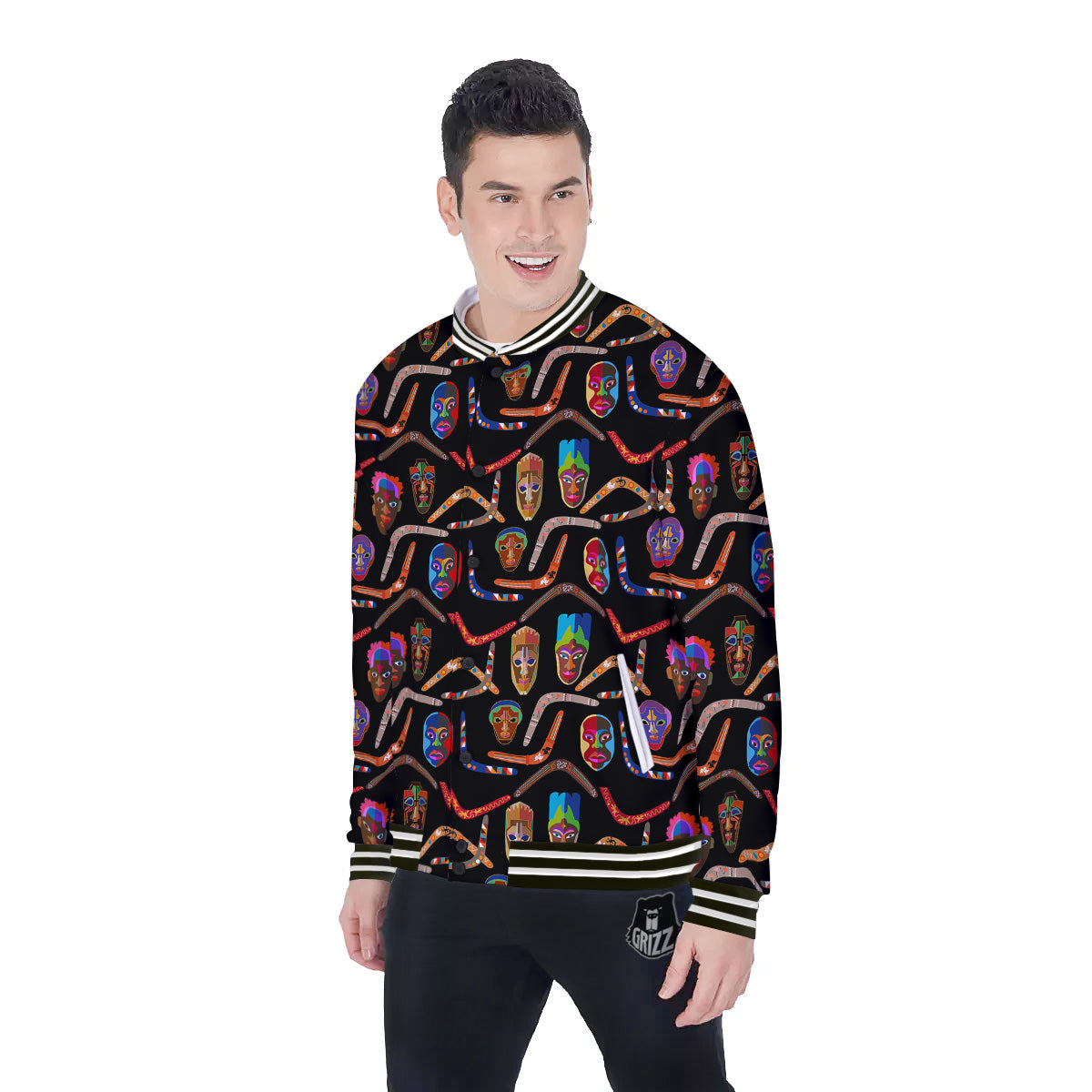 Tribal Boomerangs Print Pattern Baseball Jacket-grizzshop