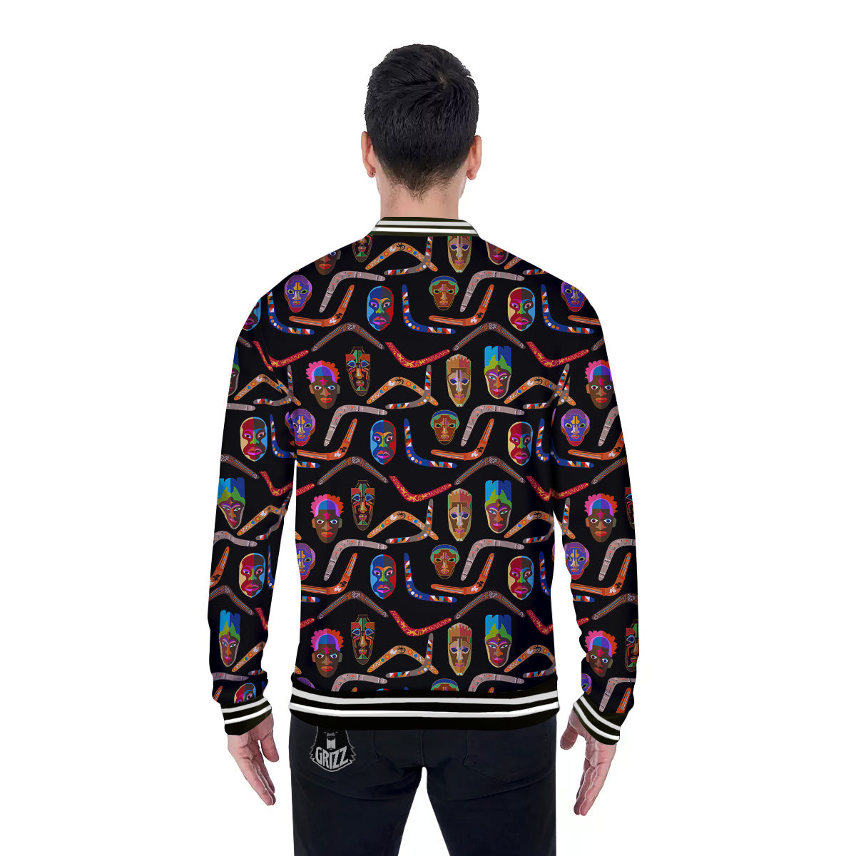 Tribal Boomerangs Print Pattern Baseball Jacket-grizzshop