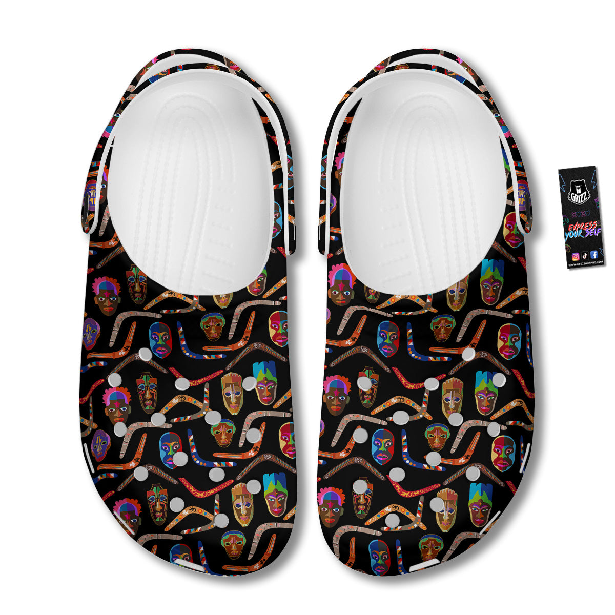 Tribal Boomerangs Print Pattern Clog-grizzshop