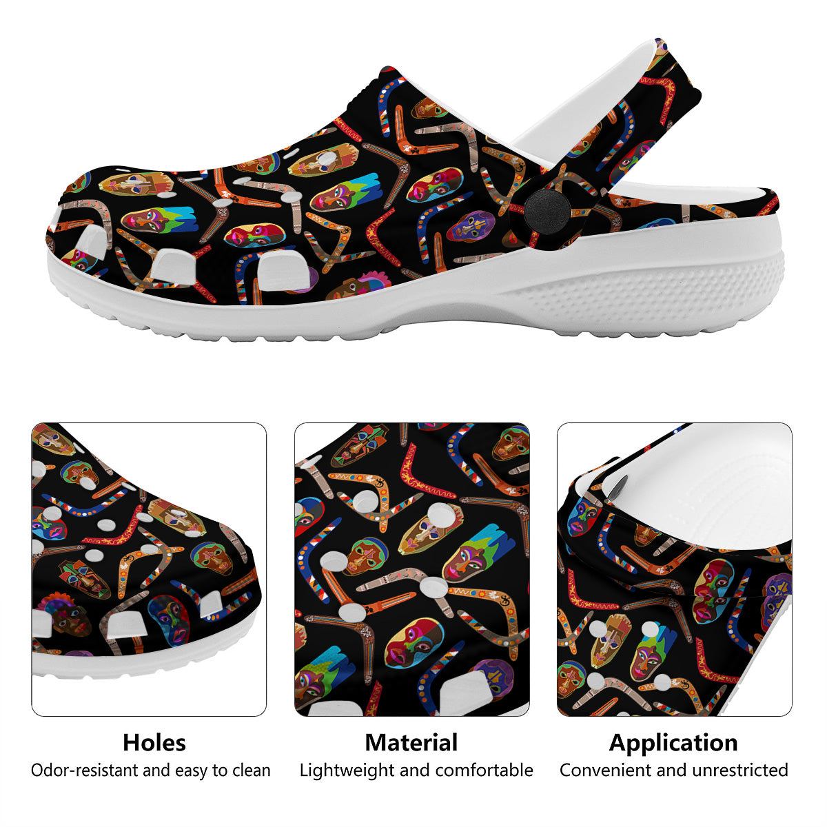 Tribal Boomerangs Print Pattern Clog-grizzshop
