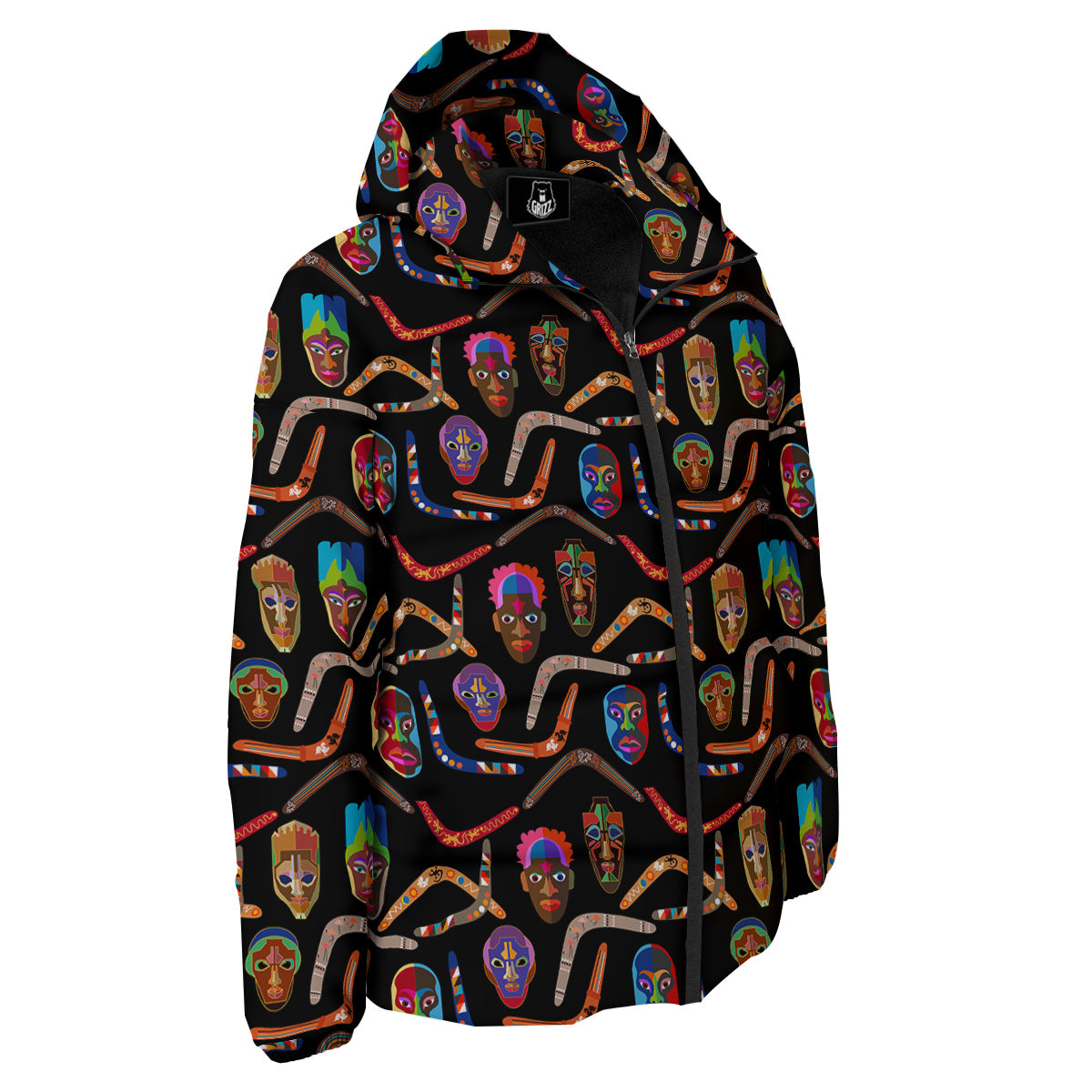 Tribal Boomerangs Print Pattern Down Jacket-grizzshop
