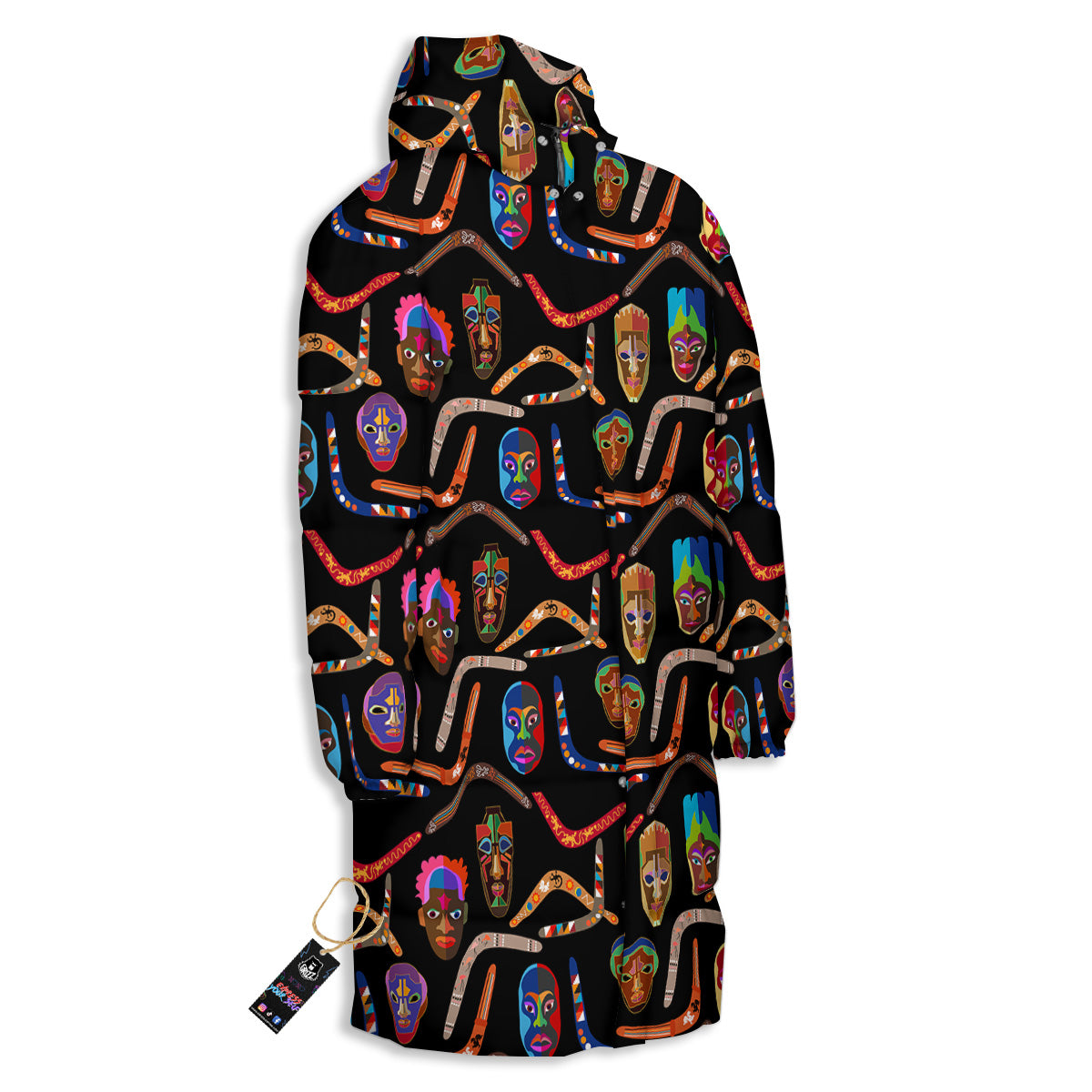 Tribal Boomerangs Print Pattern Long Down Jacket-grizzshop