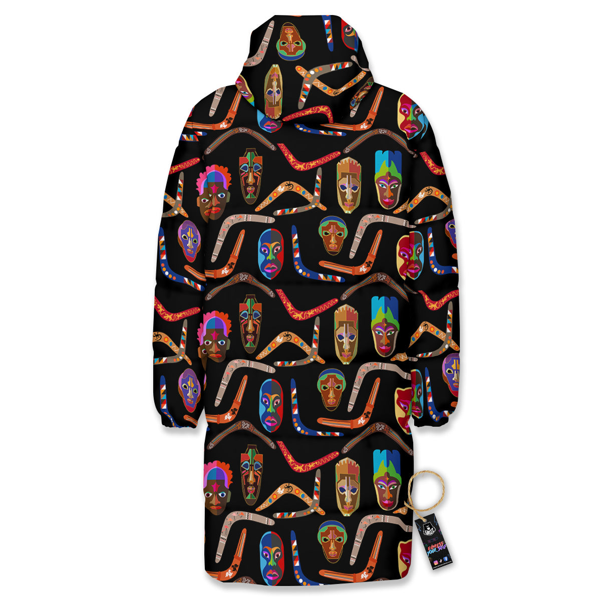 Tribal Boomerangs Print Pattern Long Down Jacket-grizzshop