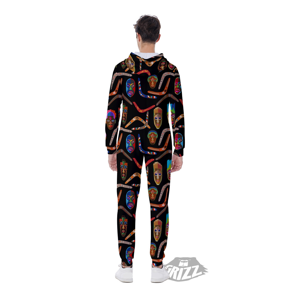 Tribal Boomerangs Print Pattern Men's Jumpsuit-grizzshop