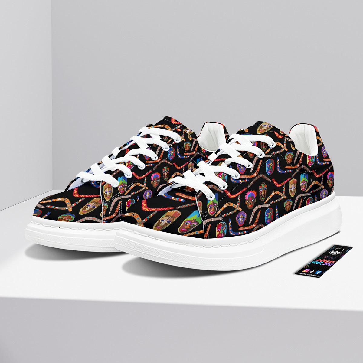 Tribal Boomerangs Print Pattern Platform Shoes-grizzshop