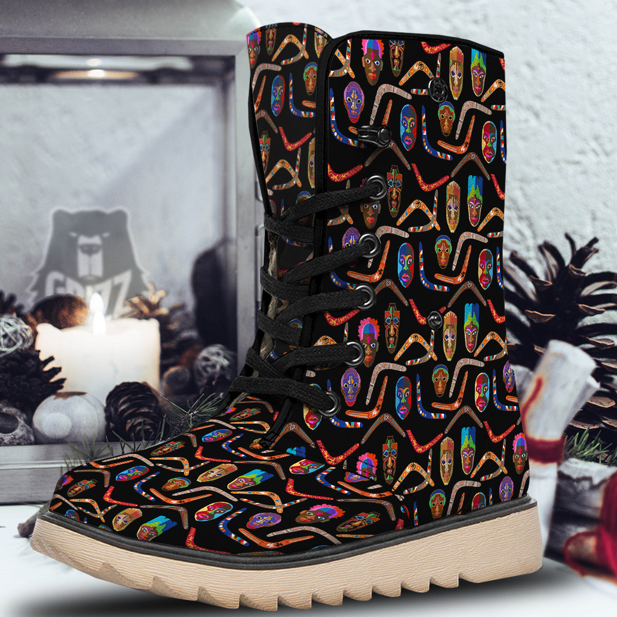 Tribal Boomerangs Print Pattern Snow Boots-grizzshop