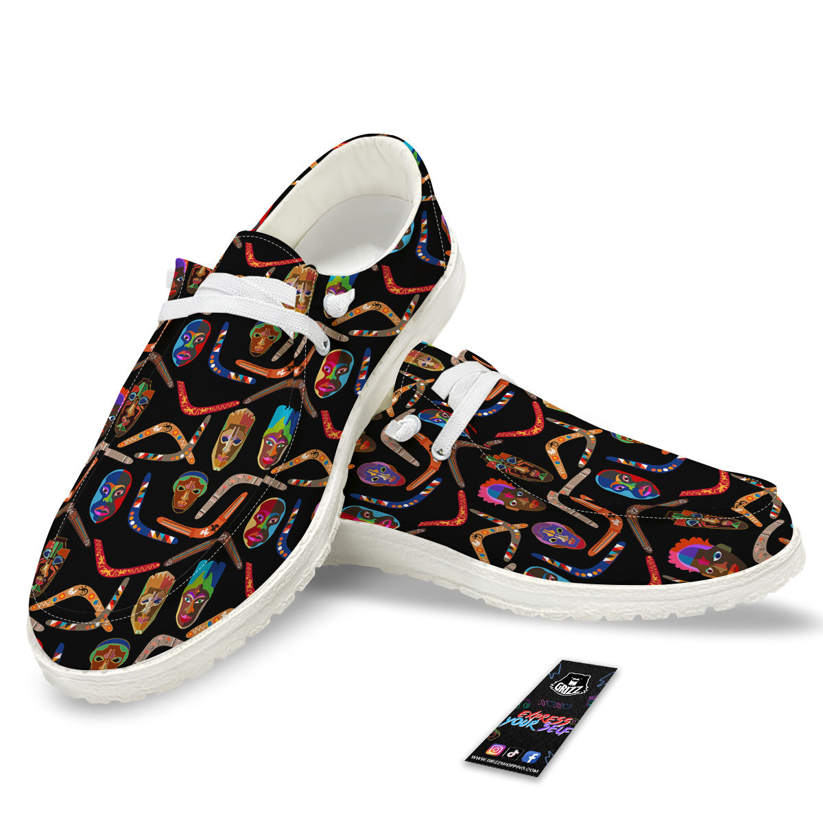 Tribal Boomerangs Print Pattern White Loafers-grizzshop