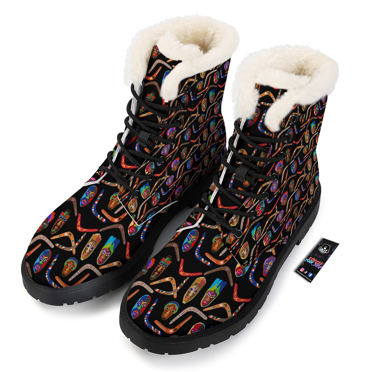 Tribal Boomerangs Print Pattern Winter Boots-grizzshop