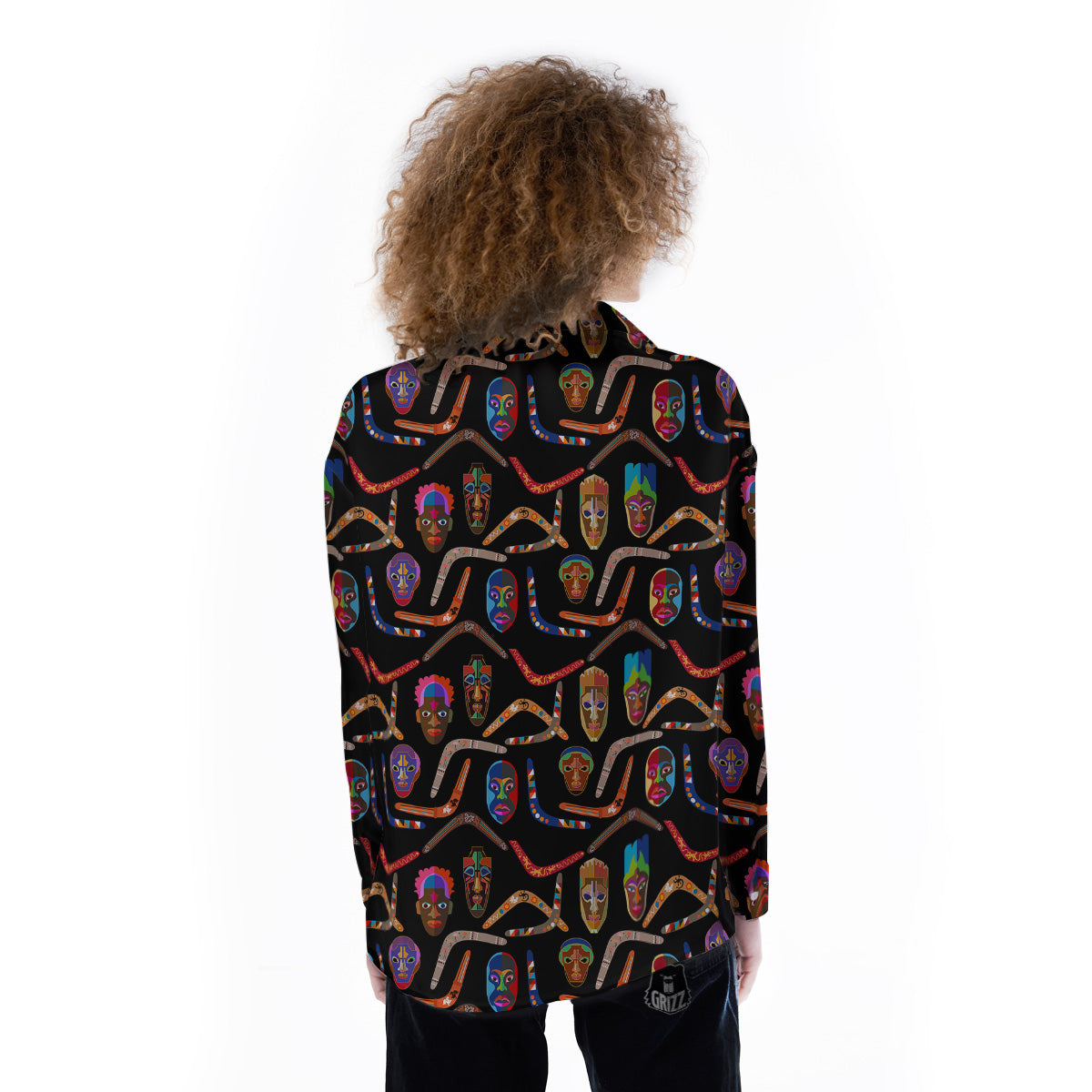 Tribal Boomerangs Print Pattern Women's Long Sleeve Shirts-grizzshop
