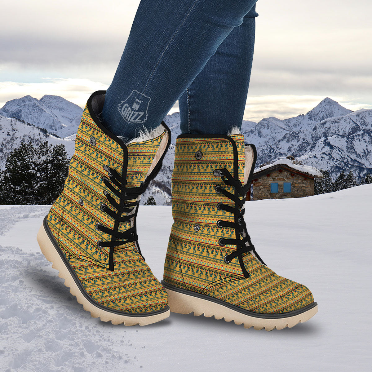 Tribal Egyptian Print Pattern Snow Boots-grizzshop