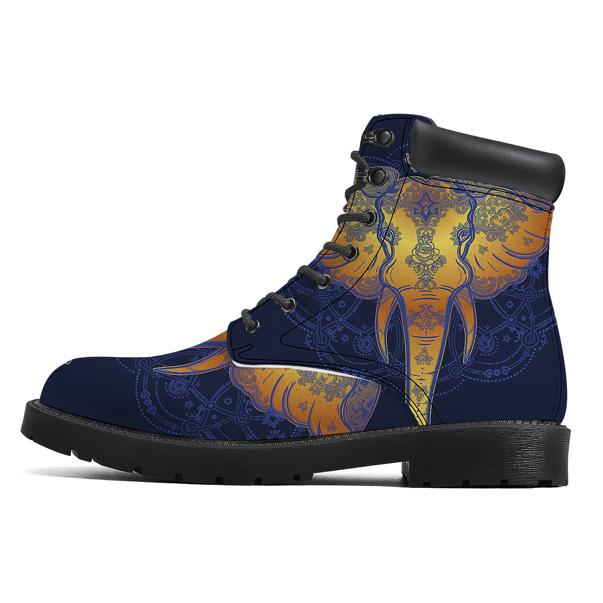 Tribal Elephant Gold And Blue Print Boots-grizzshop