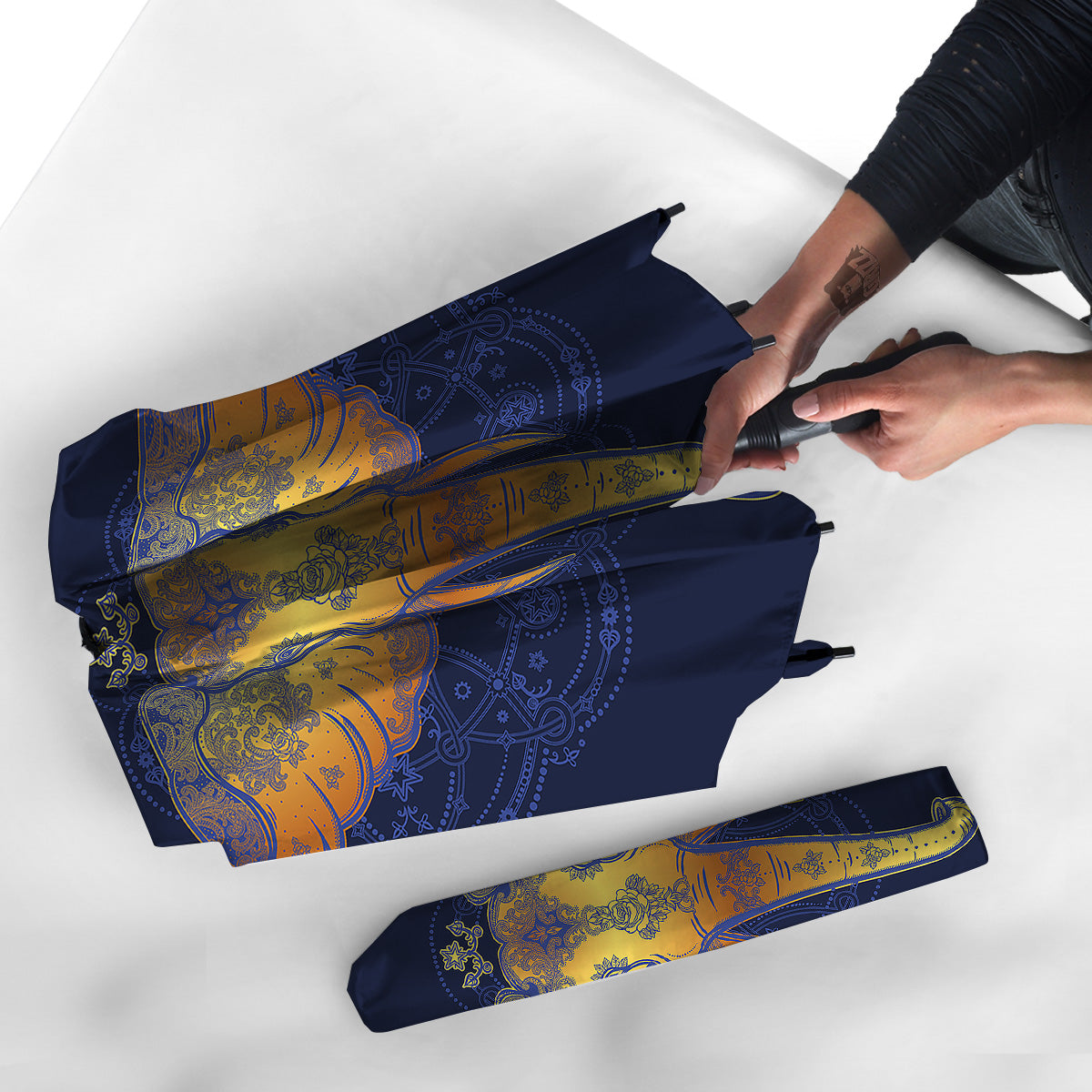 Tribal Elephant Gold And Blue Print Umbrella-grizzshop