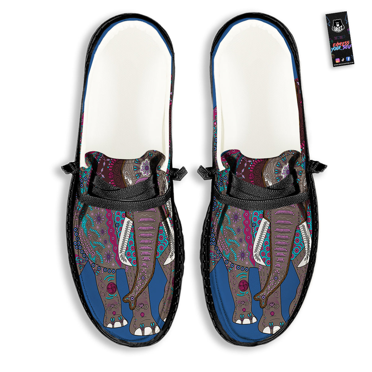 Tribal Elephant Indian Cute Print Black Loafers-grizzshop