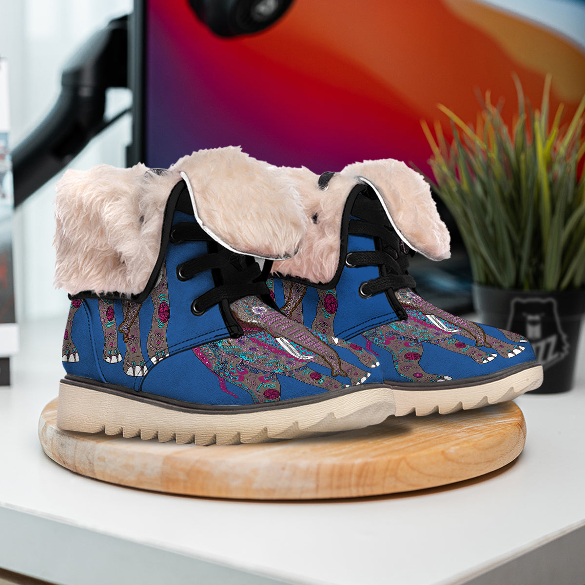 Tribal Elephant Indian Cute Print Snow Boots-grizzshop
