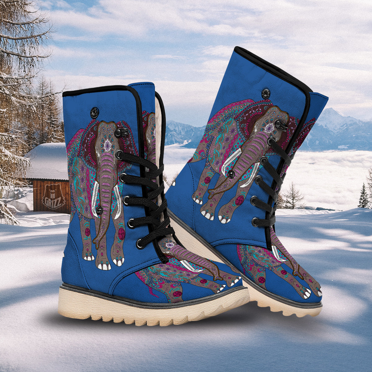 Tribal Elephant Indian Cute Print Snow Boots-grizzshop