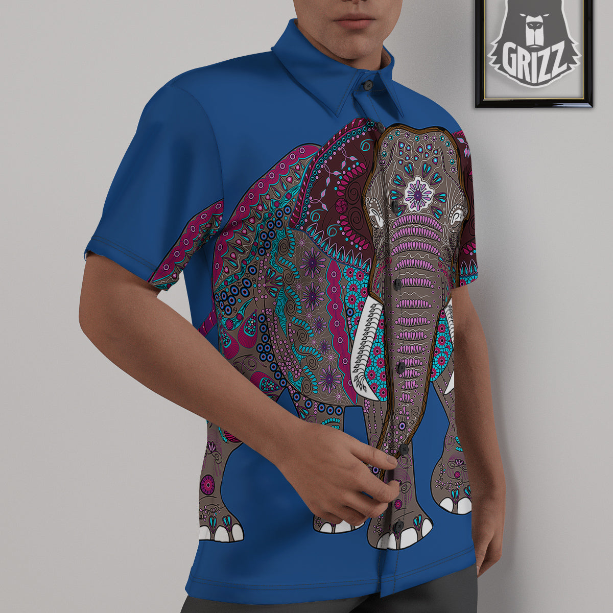Tribal Elephant Indian Cute Print Untucked Shirts-grizzshop