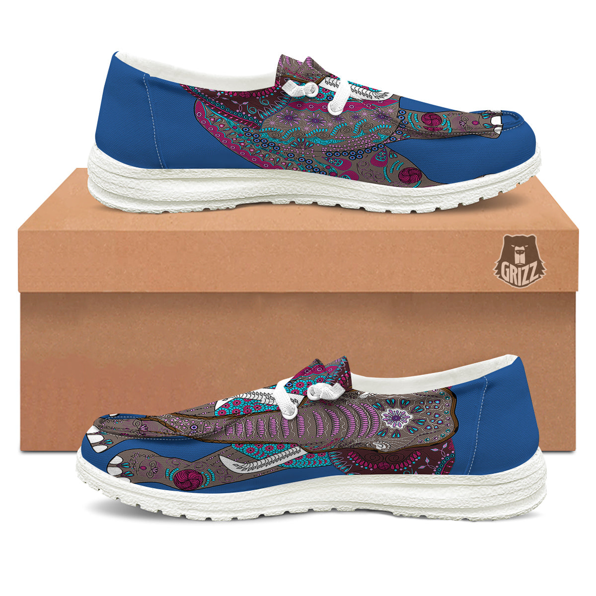 Tribal Elephant Indian Cute Print White Loafers-grizzshop