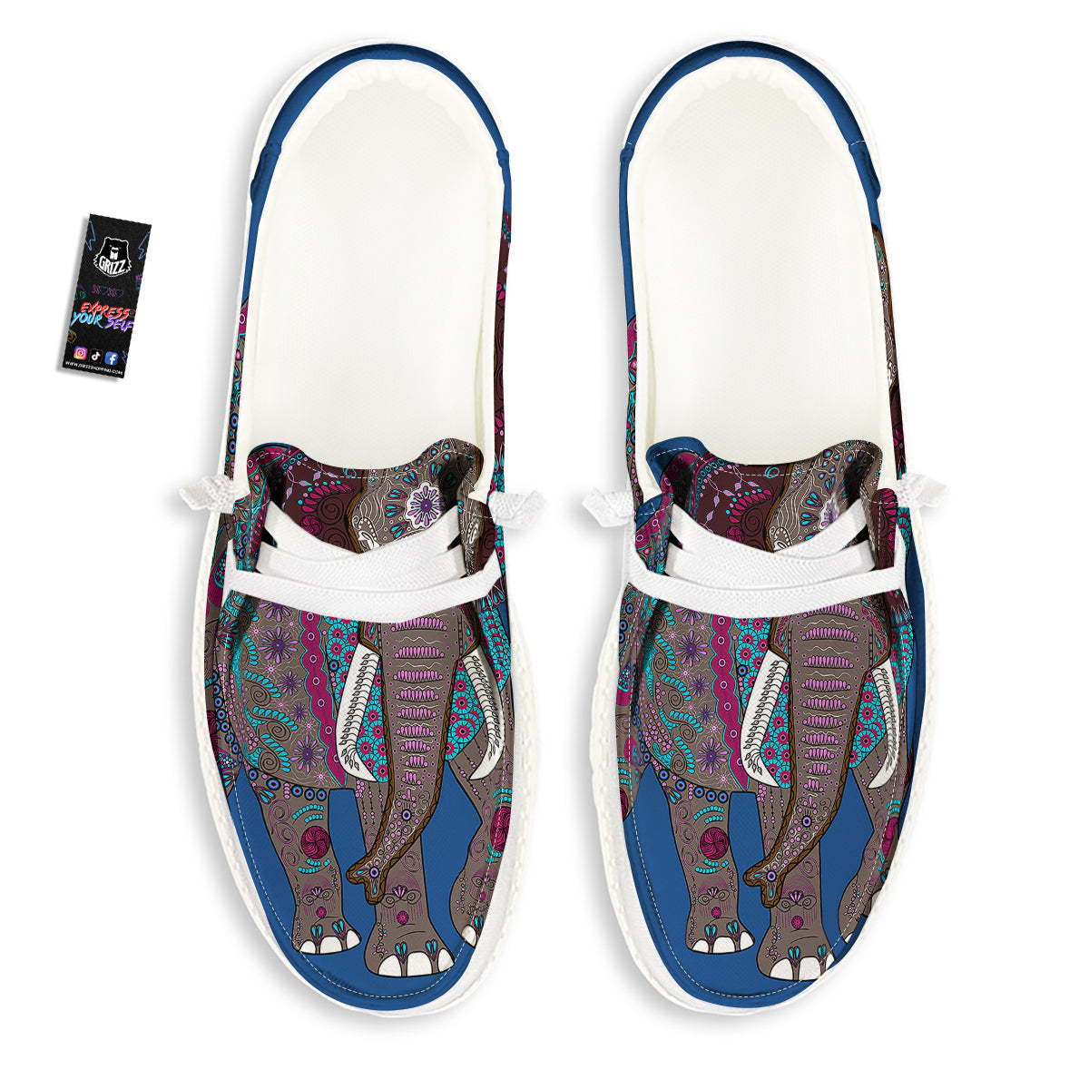 Tribal Elephant Indian Cute Print White Loafers-grizzshop