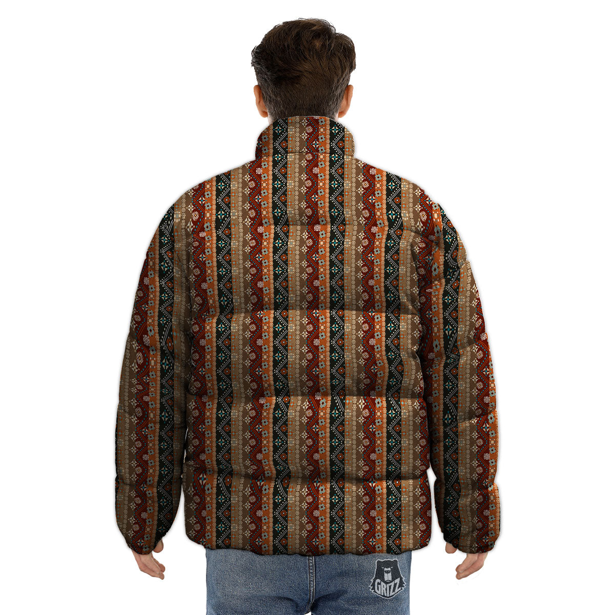 Tribal Ethnic Boho Print Pattern Puffer Jacket-grizzshop