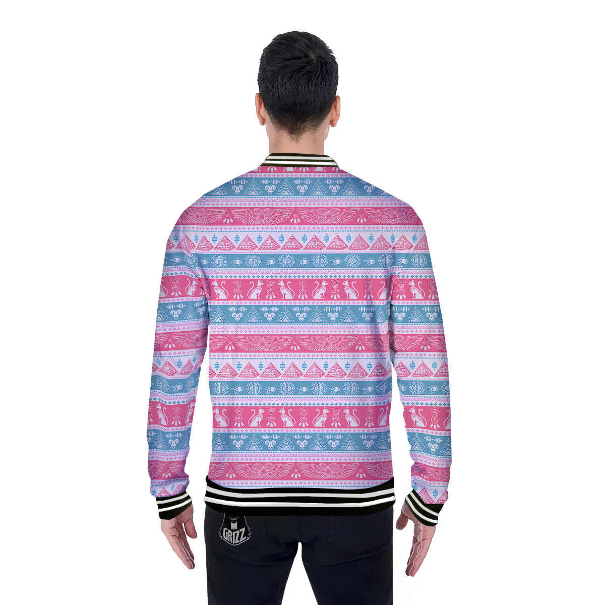 Tribal Ethnic Pink Blue Egypt Print Pattern Baseball Jacket-grizzshop