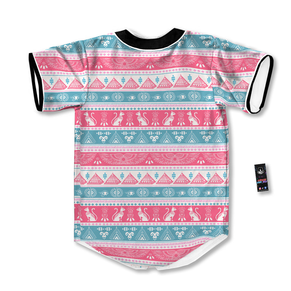 Tribal Ethnic Pink Blue Egypt Print Pattern Baseball Jersey-grizzshop