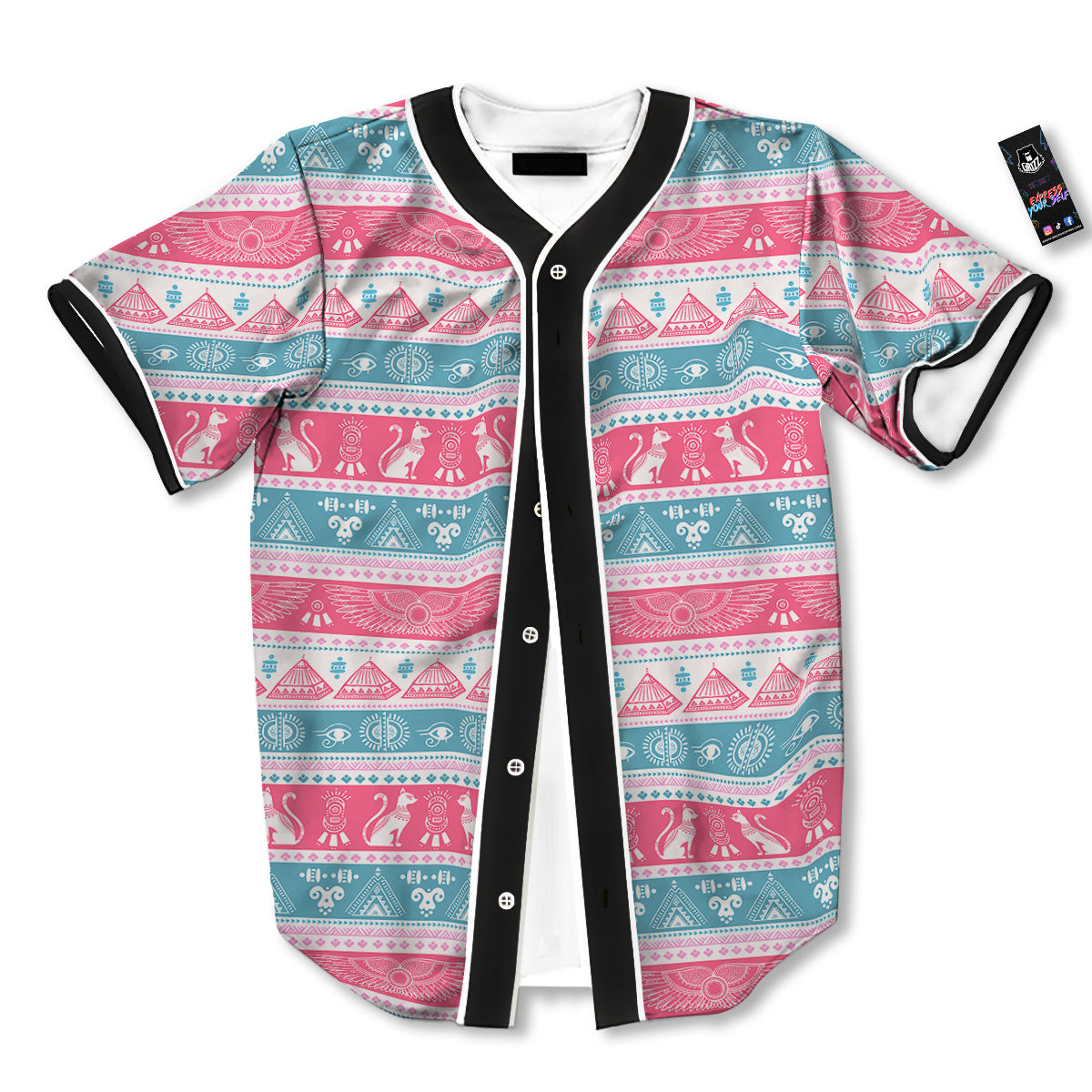 Tribal Ethnic Pink Blue Egypt Print Pattern Baseball Jersey-grizzshop