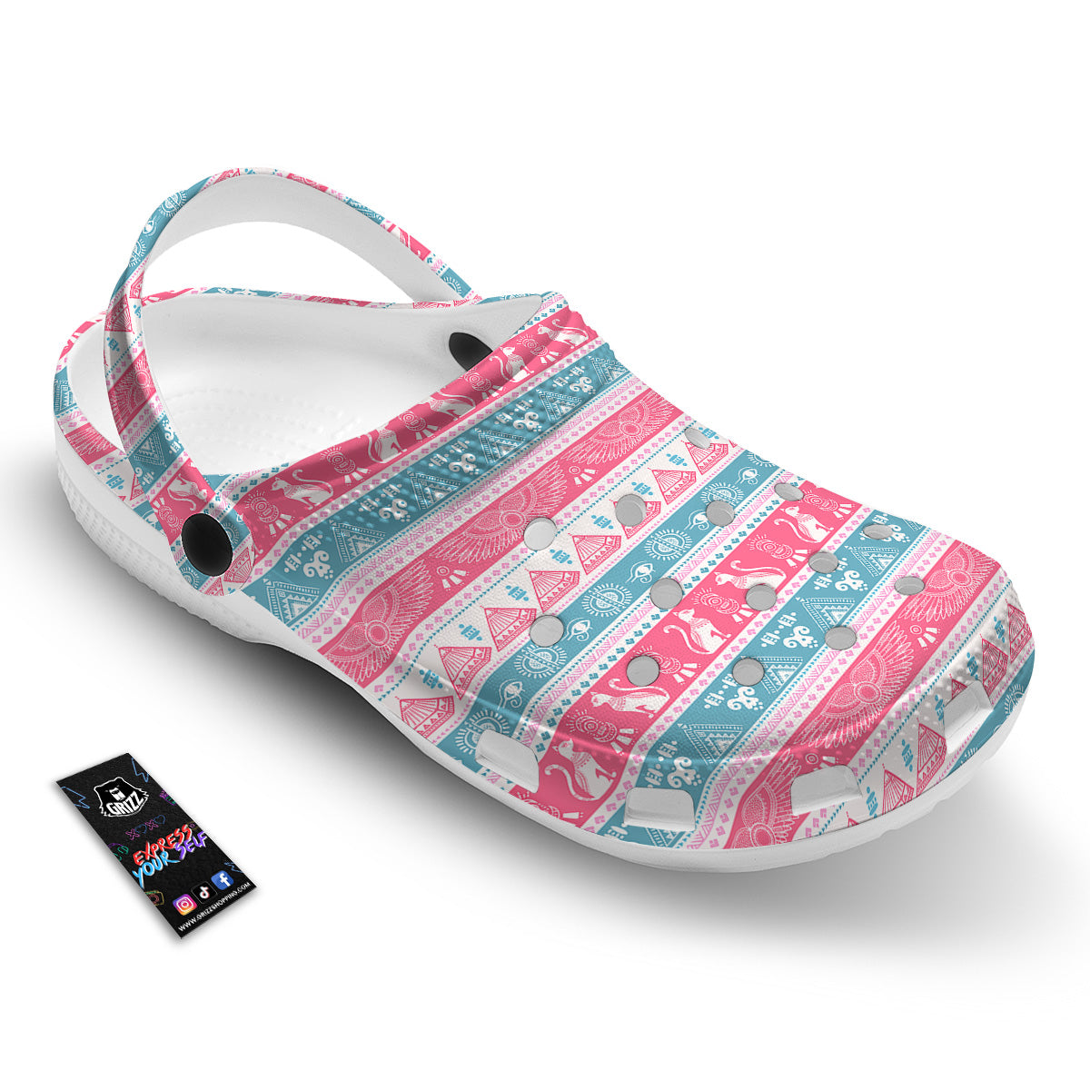 Tribal Ethnic Pink Blue Egypt Print Pattern Clog-grizzshop