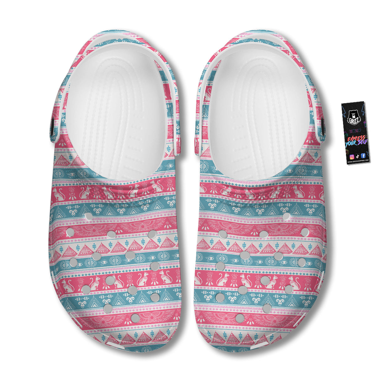 Tribal Ethnic Pink Blue Egypt Print Pattern Clog-grizzshop